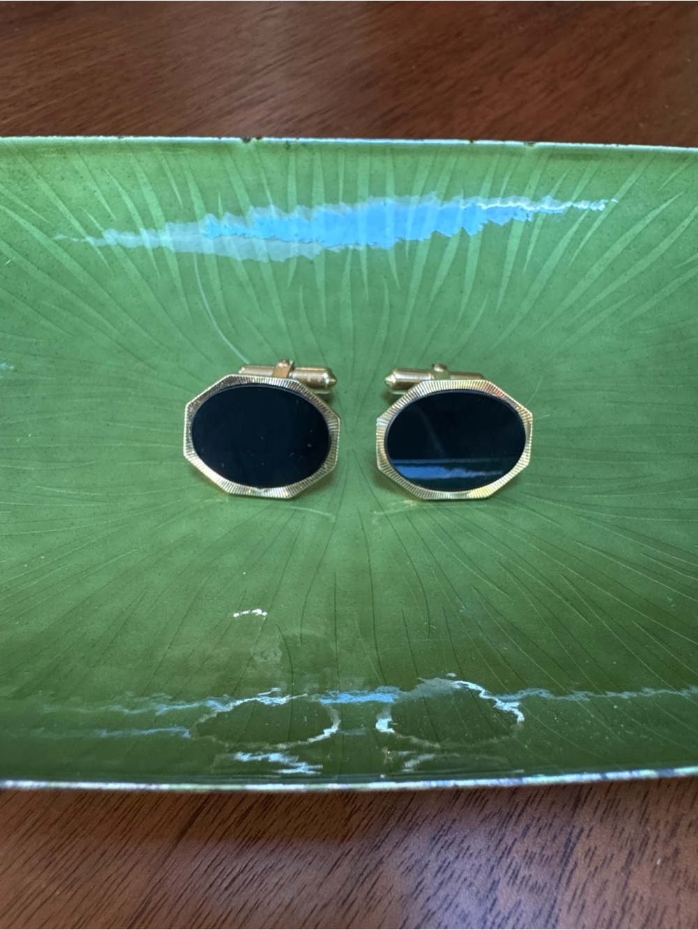 Vintage Destino Black Onyx Cufflinks Gold Tone Mid Century Western